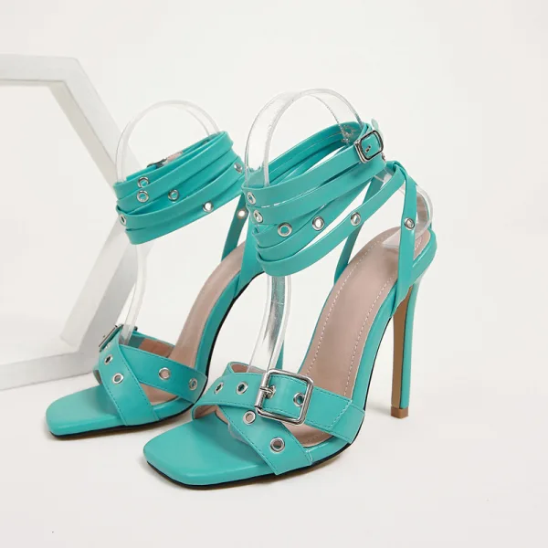 Sexy Summer Black Cocktail Party Evening Party Womens Sandals 2022 Ankle Strap 11 cm Stiletto Heels Open / Peep Toe Sandals High Heels