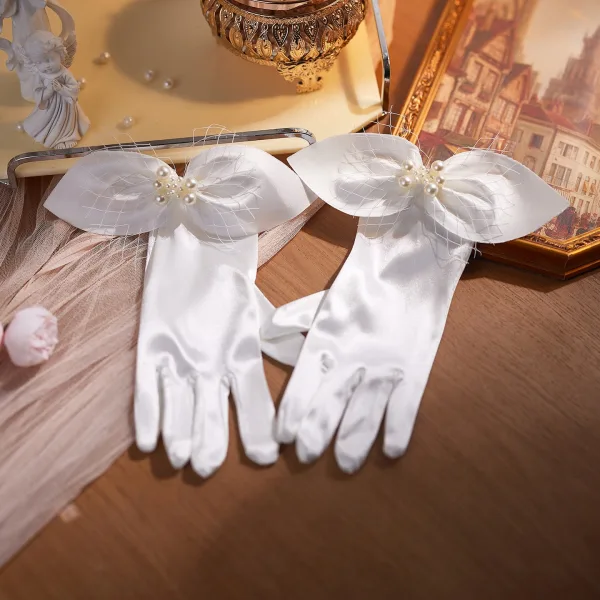 Elegant Elfenben Perle Sløyfe Satin Bryllup Brudehansker 2026