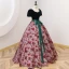 Chic / Belle Vert Foncé Impression Robe De Bal 2022 Robe Boule Encolure Carrée Manches Courtes Dos Nu Noeud Ceinture Longue Promo Robe De Ceremonie