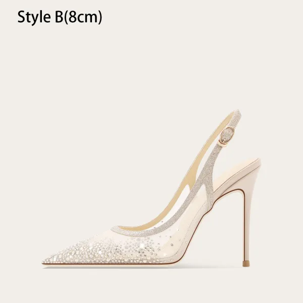 Sexy Weiß Strass Leder Brautschuhe 2025 10 cm Stilettos Spitzschuh Hochzeit Hochhackige