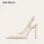 Sexy Weiß Strass Leder Brautschuhe 2025 10 cm Stilettos Spitzschuh Hochzeit Hochhackige