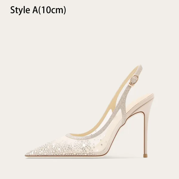 Sexy Weiß Strass Leder Brautschuhe 2025 10 cm Stilettos Spitzschuh Hochzeit Hochhackige