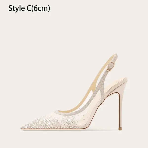 Sexy Weiß Strass Leder Brautschuhe 2025 10 cm Stilettos Spitzschuh Hochzeit Hochhackige