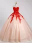 Chic / Beautiful Champagne Beading Lace Flower Appliques Prom Dresses 2024 Ball Gown Strapless Sleeveless Backless Floor-Length / Long Prom Formal Dresses