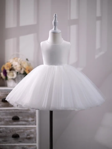 Modest Simple White Short Birthday Flower Girl Dresses 2024 Ball Gown Scoop Neck Sleeveless Backless Bow