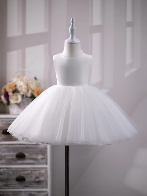 Sencillos Blanco Cortos Cumpleaños Vestidos para niñas 2024 Ball Gown Scoop Escote Sin Mangas Sin Espalda Bowknot