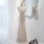 Charming Silver Beading Tassel Sequins Lace Flower Evening Dresses 2023 Trumpet / Mermaid High Neck Sleeveless Floor-Length / Long Evening Party Formal Dresses