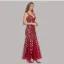 Chic / Beautiful Burgundy Sequins Evening Dresses 2023 Trumpet / Mermaid V-Neck Sleeveless Backless Floor-Length / Long Evening Party Formal Dresses