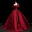 Elegant Burgundy Printing Prom Dresses 2025 Ball Gown Square Neckline Short Sleeve Backless Floor-Length / Long Prom Formal Dresses