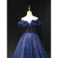Glitzernden Marineblau Glanz Perlenstickerei Pailletten Ballkleider 2023 A Linie Bandeau Ärmellos Rückenfreies Lange Ball Festliche Kleider