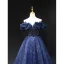 Scintillantes Bleu Marine Perlage Paillettes Robe De Soirée 2023 Princesse De l'épaule Sans Manches Dos Nu Ceinture Longue Soirée Robe De Ceremonie