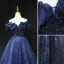 Glitzernden Marineblau Glanz Perlenstickerei Pailletten Ballkleider 2023 A Linie Bandeau Ärmellos Rückenfreies Lange Ball Festliche Kleider