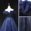 Scintillantes Bleu Marine Perlage Paillettes Robe De Soirée 2023 Princesse De l'épaule Sans Manches Dos Nu Ceinture Longue Soirée Robe De Ceremonie