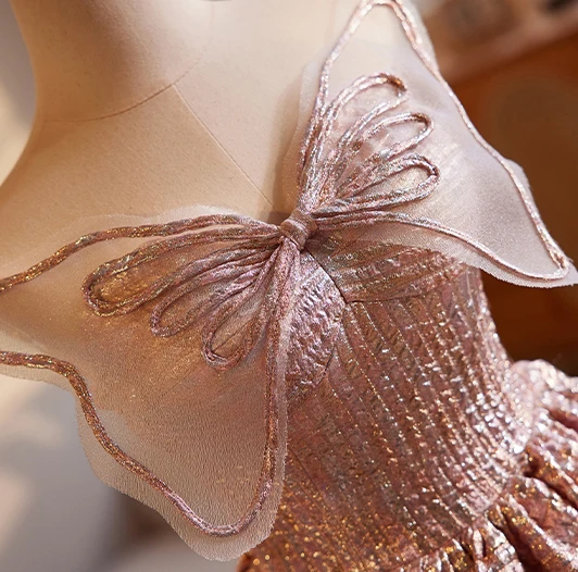 Charmant Rosa Glanz Ballkleider 2024 A Linie Bandeau Schleife Ärmellos Rückenfreies Lange Ball Festliche Kleider