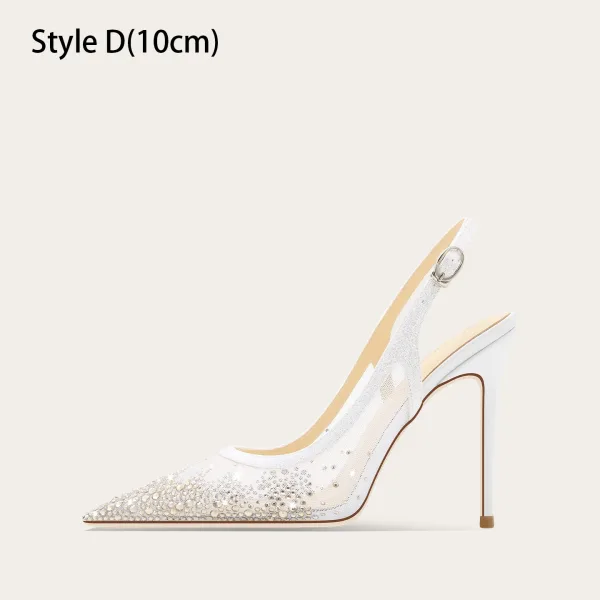 Sexy Weiß Strass Leder Brautschuhe 2025 10 cm Stilettos Spitzschuh Hochzeit Hochhackige