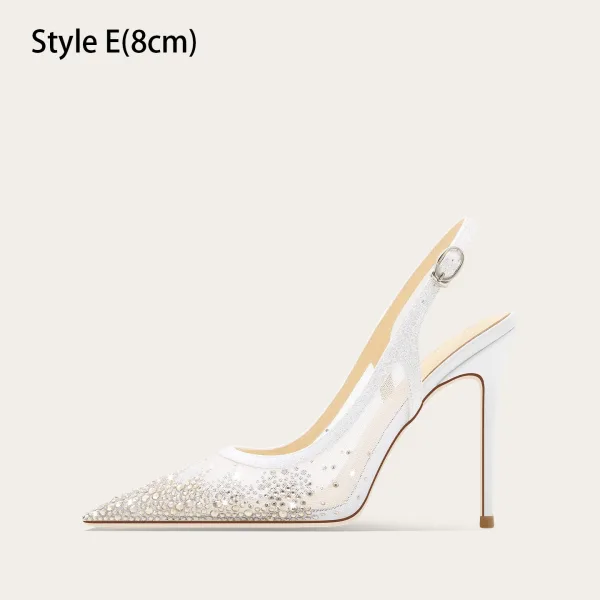 Sexy Weiß Strass Leder Brautschuhe 2025 10 cm Stilettos Spitzschuh Hochzeit Hochhackige