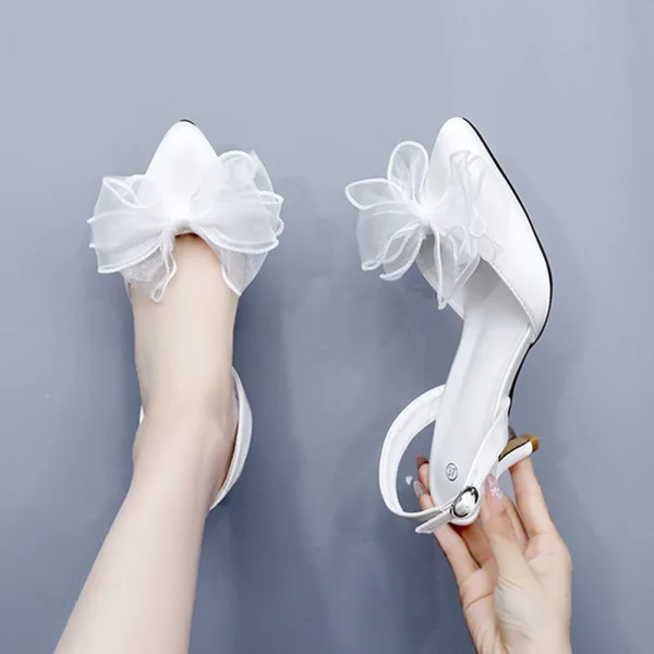 Elegant White Bow Wedding Shoes 2026 6 cm Stiletto Heels Pointed Toe Wedding High Heels