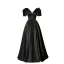 Elegant Black Satin Prom Dresses 2022 A-Line / Princess V-Neck Short Sleeve Backless Floor-Length / Long Formal Dresses