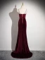 Charming Burgundy Velvet Flower Evening Dresses 2024 Trumpet / Mermaid Spaghetti Straps Sleeveless Backless Sweep Train Evening Party Formal Dresses