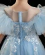 Fashion Sky Blue Sequins Lace Flower Ruffle Birthday Flower Girl Dresses 2024 Ball Gown Scoop Neck Short Sleeve Floor-Length / Long