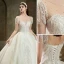 High-end Ivory Beading Pearl Rhinestone Sequins Wedding Dresses 2022 Ball Gown Scoop Neck Short Sleeve Backless Royal Train Wedding