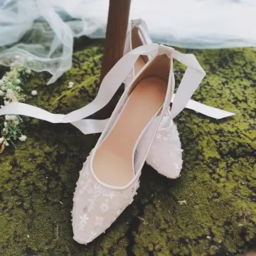 Elegante Weiß Handgefertigt Leder Perle Pailletten Brautschuhe 2023 6 Cm Stilettos Spitzschuh Hochzeit Pumps Hochhackige