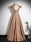 Chic / Beautiful Champagne Bow Pearl Prom Dresses 2023 A-Line / Princess Strapless Sleeveless Backless Floor-Length / Long Prom Formal Dresses