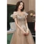 Charmant Scintillantes Kaki Paillettes Robe De Bal 2022 Princesse Volants De l'épaule Perlage Manches Courtes Dos Nu Longue Robe De Ceremonie
