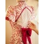 Vintage / Retro Chinese style Red Printing Cheongsam 2022 A-Line / Princess High Neck Short Sleeve Backless Pearl Bow Floor-Length / Long Evening Party Cheongsam / Qipao