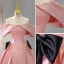 Elegant Candy Pink Satin Prom Dresses 2023 Ball Gown Off-The-Shoulder Short Sleeve Backless Bow Floor-Length / Long Prom Formal Dresses