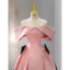 Elegant Candy Pink Satin Prom Dresses 2023 Ball Gown Off-The-Shoulder Short Sleeve Backless Bow Floor-Length / Long Prom Formal Dresses