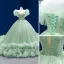 Luxe Vert Cendré Volants en Cascade Perlage Faux Diamant Paillettes Robe De Bal 2022 Robe Boule V-Cou Manches Courtes Dos Nu Royal Train Promo Robe De Ceremonie