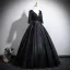 Vintage / Retro Black Sequins Prom Dresses 2025 Ball Gown V-Neck 3/4 Sleeve Backless Floor-Length / Long Formal Dresses