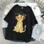 Fashion Casual Summer Black Printing Lion Loose Women T-Shirts 2021 Scoop Neck 1/2 Sleeves Tee Tops