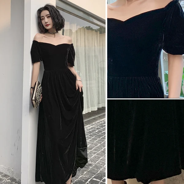 Chic / Belle Noire Daim Robe De Bal 2022 Princesse De l'épaule Manches Courtes Dos Nu Longue Promo Robe De Cérémonie
