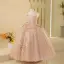 Chic / Beautiful Champagne Beading Sequins Birthday Flower Girl Dresses 2024 Ball Gown Scoop Neck Sleeveless Backless Floor-Length / Long