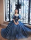 Chic / Beautiful Ocean Blue Sequins Prom Dresses 2022 A-Line / Princess Scoop Neck Short Sleeve Floor-Length / Long Prom Formal Dresses
