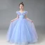 Cinderella Sky Blue Lace Butterfly Star Sequins Flower Girl Dresses 2024 Ball Gown Birthday Scoop Neck Short Sleeve Floor-Length / Long