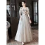 Fashion Grey Star Sequins Prom Dresses 2023 A-Line / Princess Square Neckline Short Sleeve Backless Floor-Length / Long Prom Formal Dresses