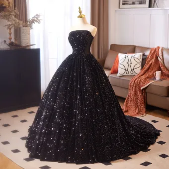 Sexy Schwarz Pailletten Ballkleider 2025 Ballkleid Bandeau Ärmellos Rückenfreies Lange Festliche Kleider