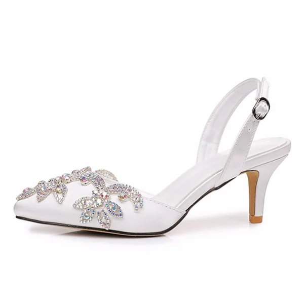 Elegant White Rhinestone Pointed Toe Wedding Shoes 2026 6 cm Stiletto Heels Wedding High Heels