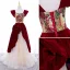 Vintage / Retro Burgundy Suede Printing Prom Dresses 2022 A-Line / Princess Square Neckline Short Sleeve Backless Floor-Length / Long Formal Dresses