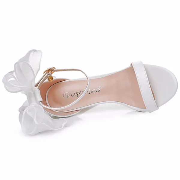 Schlicht Weiß Knöchelriemen Schleife Brautschuhe 2025 11 cm Stilettos Peeptoes Hochzeit Sandaletten Hochhackige
