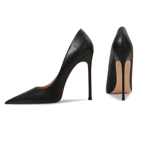 Sexig Svarta Afton Röd Sula Pumps 2023 Läder 12 cm Stilettklackar Spetsiga Pumps Högklackade