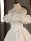 Vintage / Retro Ivory Satin Wedding Dresses 2024 A-Line / Princess Ruffle Spaghetti Straps Short Sleeve Backless Floor-Length / Long Wedding