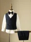 Navy Blue Long Sleeve Rhinestone 5-piece Boys Wedding Suits 2024 Coat Pants Shirt Tie Vest