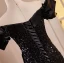 Sexy Black Sequins Evening Dresses 2024 Trumpet / Mermaid Off-The-Shoulder Short Sleeve Backless Floor-Length / Long Evening Party Formal Dresses