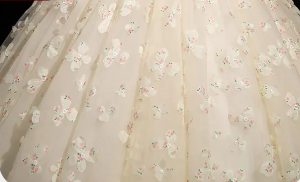 Chic / Belle Champagne Perle Appliques Robe De Bal 2024 Robe Boule De l'épaule Manches Courtes Dos Nu Longue Promo Robe De Ceremonie