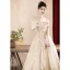 Chic / Beautiful Sage Green Printing Sequins Prom Dresses 2024 A-Line / Princess Off-The-Shoulder Short Sleeve Backless Floor-Length / Long Prom Formal Dresses