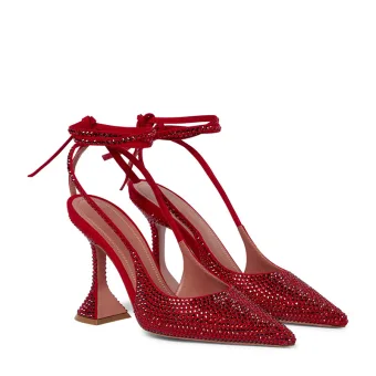 Sexy Bordeaux Faux Diamant Soirée Sandales Femme 2022 Bride Cheville 9 Cm Talons Aiguilles À Bout Pointu Sandales Talons Hauts